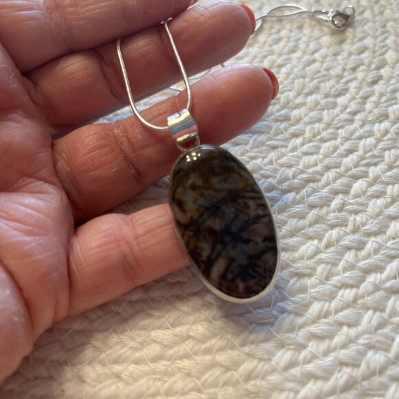 Natural PICASSO JASPER Handmade Sterling 925 Pendant/Chain #943D - Picture 2 of 3